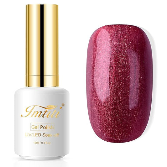 Imtiti Red Gel Nail Polish, 1 Pcs 15ml Pearl Red Color Soak Off LED Long-Lasting Nail Gel Polish Nail Art Starter Manicure Salon DIY at Home, 0.5 Fluid Ounces