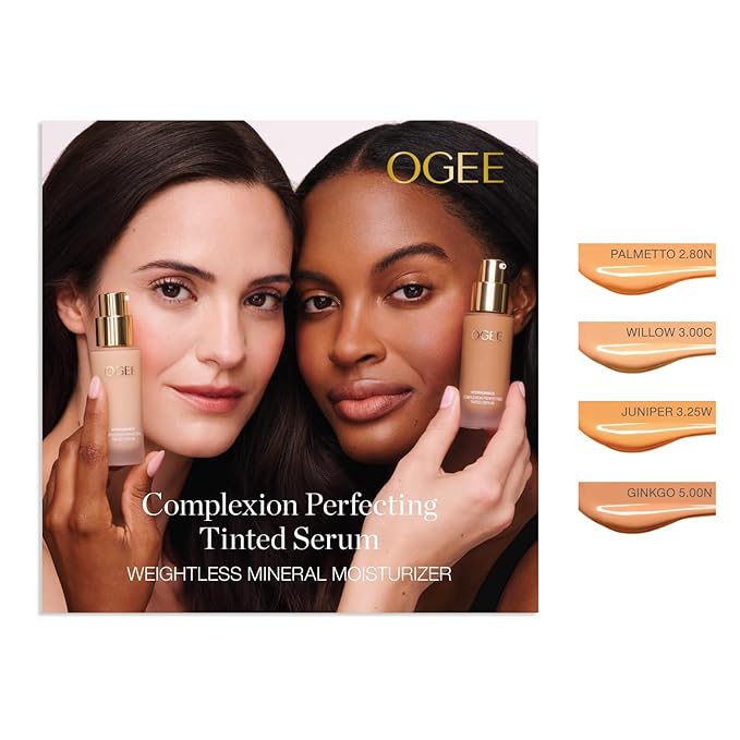 Ogee Complexion Perfecting Liquid Foundation - Lightweight Tinted Moisturizer For Face (Gingko 5.00N - Medium Tan, Neutral Undertones) - with Vitamin C & Jojoba Oil - Certified Organic & Made in USA-VivaGrace Women