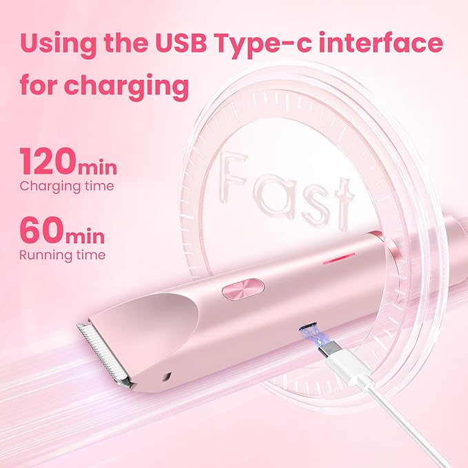 Bikini Trimmer for Women-2 in 1 Dual Head Electric Razors,USB Rechargeable Bikini Electric Shaver,IPX7 Waterproof Dry & Wet Use Body Hair Trimmer and Facial Hair Remover for Underarm Leg Body,Pink-VivaGrace Women