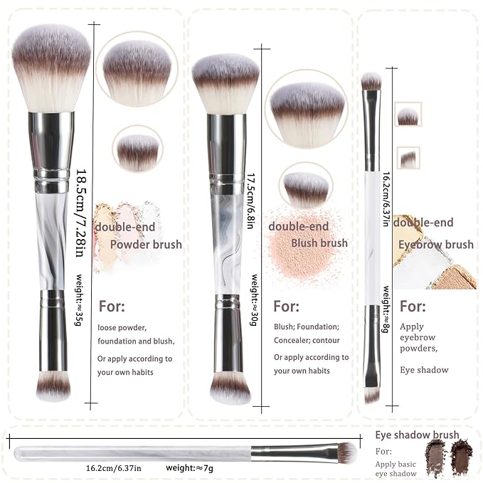 4 pcs makeup brushes, double head makeup brush set, loose powder powder blusher foundation make-up concealer eye shadow eyebrow brush, multi-purpose makeup tools-VivaGrace Women