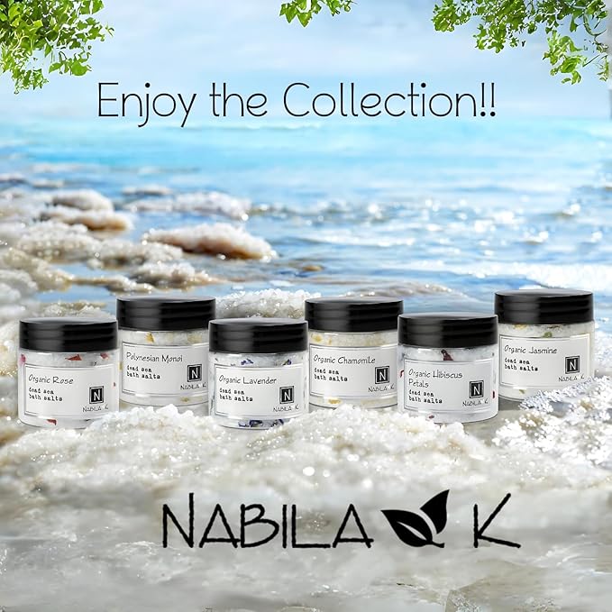 Organic Jasmine Bath Salts by Nabila K - Dead Sea Salt & Epsom Salt Scrub & Soak - Exfoliates & Hydrates Skin, Botanical Essential Oils - Bubble Bath Accessories for All Skins Types, 2 oz-VivaGrace Women