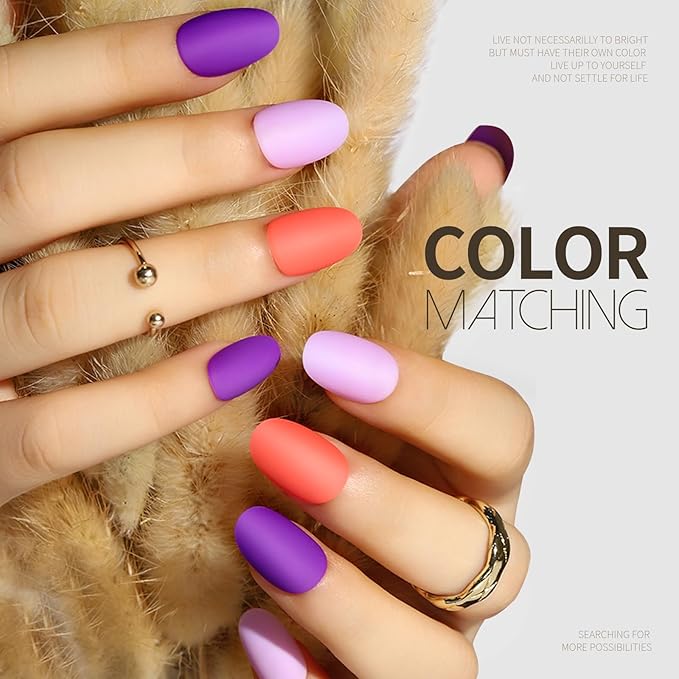 Teenitor Press On Nails Oval, 12 Sizes Matte Press On Nails Oval Shape, 12 Colors Oval Press On Nails With Nail Glue, Short Oval Fake Nails Kit
