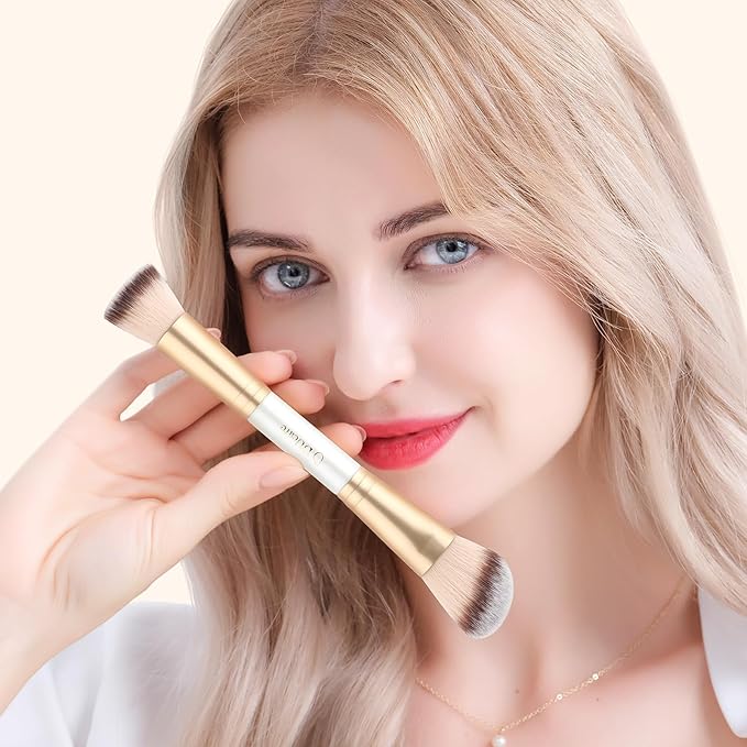 DUcare Makeup Brushes Duo End Foundation Contour Powder and Buffer Brush Bronzer Double Makeup Brush Set 2Pcs white-VivaGrace Women
