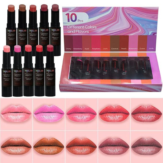 10 Pack Tinted Lip Balm With Glitter Powder Tinted Chapstick - Moisturizing, Soothing, and Repairing Dry and Chapped Lips-VivaGrace Women
