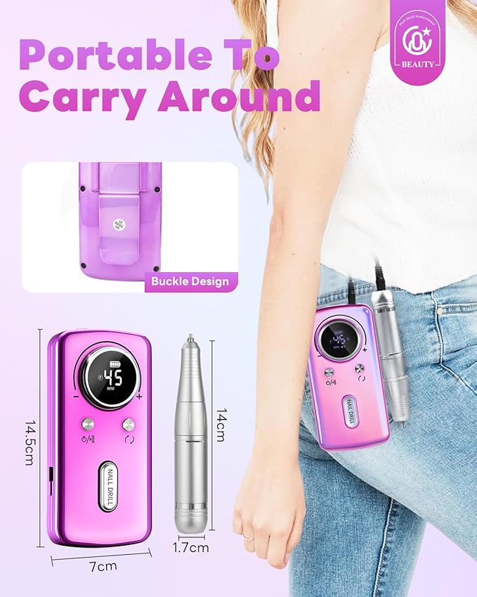 CozyZen Cordless Nail Drill Professional: 45000 RPM Rechargeable Electric Nail File Kit, Portable & Low Noise for Acrylic, Gel Nails, Manicure & Pedicure - Salon & Home Use-VivaGrace Women