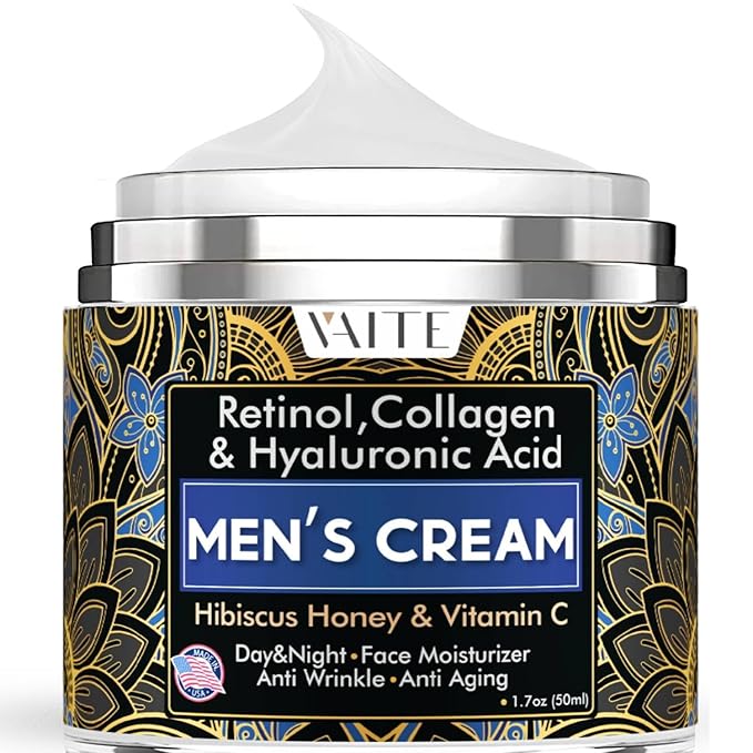 VAITE Mens Face Skin Moisturizer with Collagen, Retinol Ant-Aging, Anti-Wrinkle Under the Eyes Men's cream care for Face with Hibiscus & Honey, Hyaluronic acid, Vitamin C Made in USA-VivaGrace Women