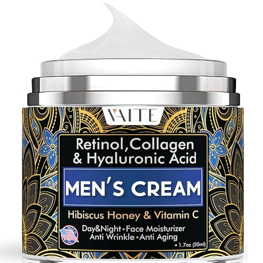 VAITE Mens Face Skin Moisturizer with Collagen, Retinol Ant-Aging, Anti-Wrinkle Under the Eyes Men's cream care for Face with Hibiscus & Honey, Hyaluronic acid, Vitamin C Made in USA-VivaGrace Women