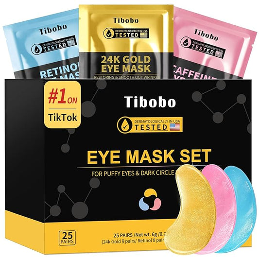 Under Eye Patches(25 Pairs), 24K Gold, Caffeine, Retinol Eye Masks for Puffy Eyes, Wrinkles, Dark Circles, Undereye Bags Treatment - Restoring & Awakening & Moisturizer Skin care Gift for Women-VivaGrace Women