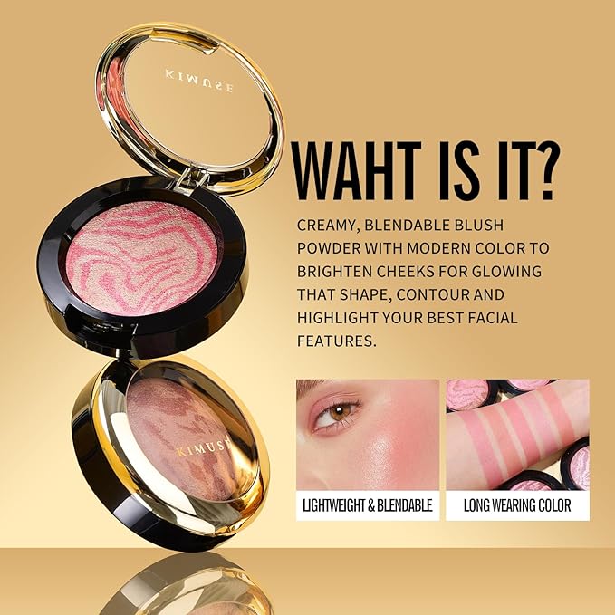 KIMUSE Baked Blush, Lighting Glow Marbleized Blush Powder Blush, Contour & Highlight Face for a Creamy Lightweight Natural Finish-VivaGrace Women