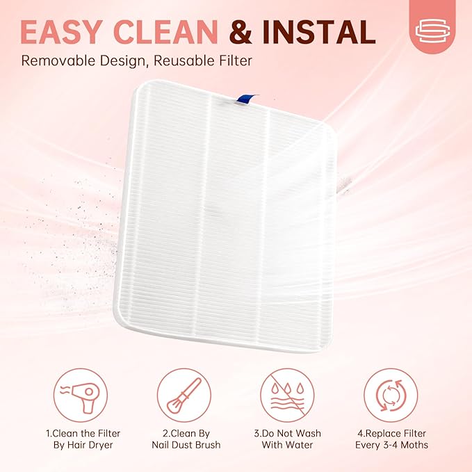 Nail Dust Collector, Rechargeable Dust Collector Nail Tech, Powerful Vacuum Fan Vent Dust Collector Extractor Dust Suction Machine for Acrylic Nails Polishing, Nail Salon&Home, Pink-VivaGrace Women