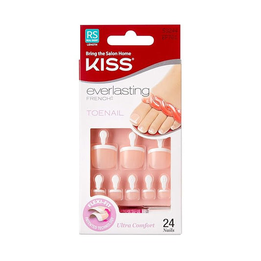 KISS Everlasting French Pedicure Kit, Chip-Free Glue-On Fake Toenails, Real Short Length, Style “Limitless”, Flexi-Fit Technology, Pink Gel Nail Glue, Mini File, Manicure Stick & 24 False Toenails