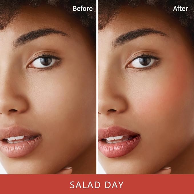 Blush Stick, Cream Blush for Cheeks and Lip Tint, Dewy Finish, Buildable & Blendable Color, Lightweight & Long-Lasting Formula | Salad Day-Coral & Angled Blush Brush（0.53fl.oz）-VivaGrace Women