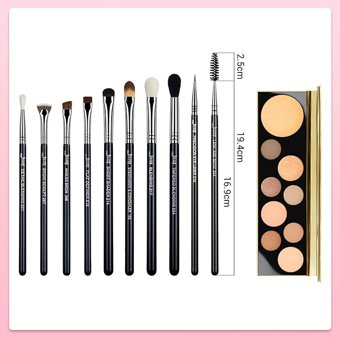 Jessup Eye Makeup Brushes 10 pcs, Premium Synthetic Eyeshadow Blending Concealer Eyebrow Eyeliner Brush Set T315-VivaGrace Women