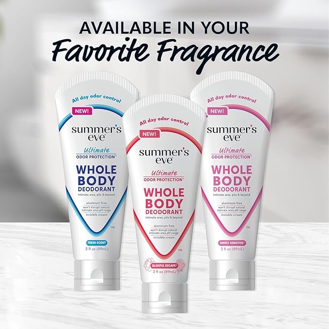 Summer's Eve, Whole Body Deodorant for Women, Ultimate Odor Control, Aluminum Free Deodorant, 3 Fl Oz; Simply Sensitive, Blissful Escape, & Fresh Scent-VivaGrace Women