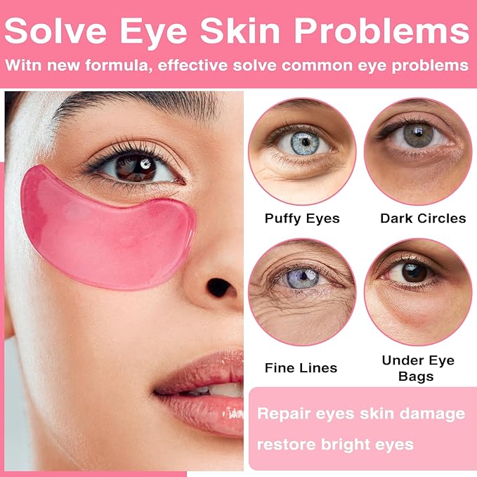 60pcs Under Eye Mask, Pink Collagen Under Eye Patches for Puffy Eyes & Dark Circles Treatments, Reduce Under Eye Bags Smooth Wrinkles, Lighthen Fine Lines, Moisturizing Under Eye Masks-VivaGrace Women