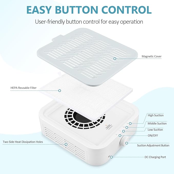 LIONVISON Nail Dust Collector For Salons: Manicure Pedicure Tool for Beginners DIY Nail Tech - Reusable Filter Fan Dust Suction Machine For Home-VivaGrace Women