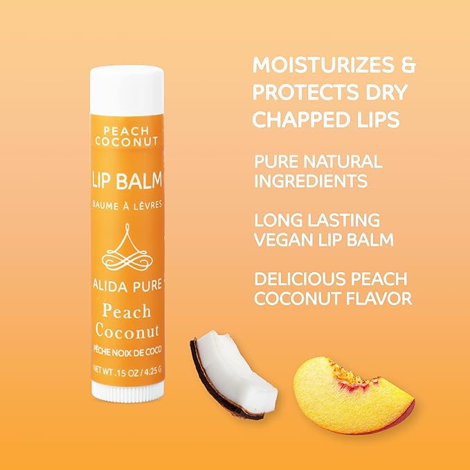 Peach Coconut Lip Balm Collection, Vegan Lip Balm Set, Lip Balm, Beeswax Free, with Avocado Oil, Organic Jojoba Oil, and Vitamin E, Natural Moisturizer for Dry, Chapped Lips, 3 Tube Set-VivaGrace Women