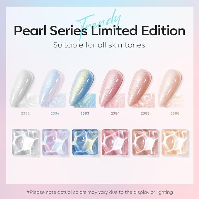 modelones Pearl Gel Nail Polish, 6 Colors Shimmer Glitter Iridescent White Nude Blue Pink Mermaid Nail Drawing Soak Off Gel Polish Swirl Shell Thread Effect Gift DIY at Home with Dotting Pen-VivaGrace Women