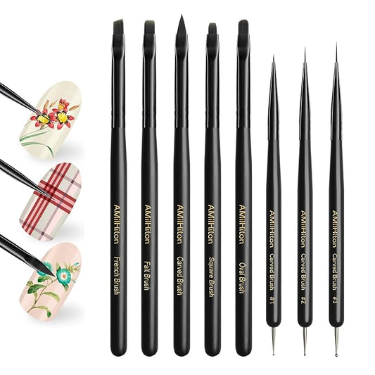 8PCS Nail Art Brushes for Builder Gel, Polygel & Polish – Flat, Round, Liner, French Tip & Detail Brushes for 3D Acrylic Flowers – Professional Nail Painting & Design Tools-VivaGrace Women
