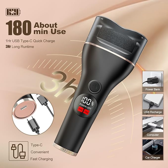 Electric Callus Remover for Feet with 17 in 1 Pedicure Kit, Rechargeable Waterproof Foot File Professional Foot Care Tools, Portable Callus Remover Kit to Remove Dead Skin Hard Skin Dry Cracks(Black)-VivaGrace Women