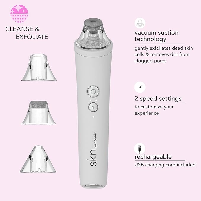 skn by conair Microdermabrasion Facial Tool, Pore Vacuum, Remove Dead Skin Cells and Dirt from Clogged Pores-VivaGrace Women