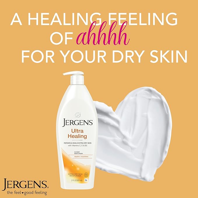 Jergens Ultra Healing Dry Skin Lotion, Hand and Body Moisturizer for Quick Absorption into Extra Dry Skin with Hydralucence Blend, Vitamins C, E and B5, White, 21 oz, Pack of 3-VivaGrace Women
