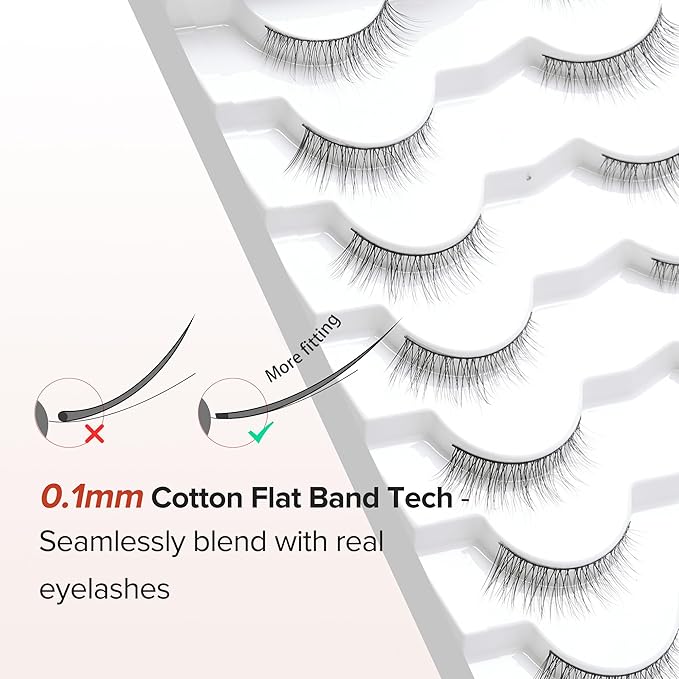Natural Wispy Cat Eye Lashes - 3D Volume C Curl Eyelashes With Thin Band - 10mm Short Lashes - 7 Pairs-VivaGrace Women