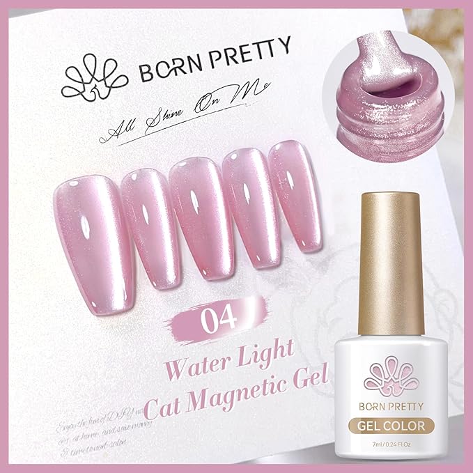 Born Pretty Magnetic Gel Nail Polish Water Light Cat Magnetic Eye Jelly Pink Glass Crystal Gel Polish Glitter Shimmer Auroras Nail Polish LED Nail Art Manicure Kit 6PCS-VivaGrace Women