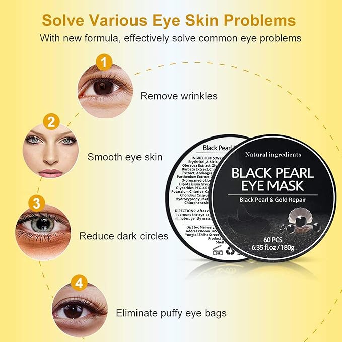 Under Eye Patches, Eye Mask Black Pearl, Puffy Eyes Dark Circles Brighten Treatments, 60PCS Collagen Under Gel Pad for Lighten Wrinkles Anti-Aging, Fine Lines Eye Bags Women Men-VivaGrace Women