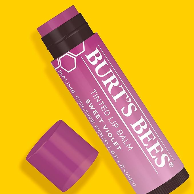 Burt's Bees Lip Tint Balm with Long Lasting 2 in 1 Duo Tinted Balm Formula, Color Infused with Deeply Hydrating Shea Butter for a Natural Looking Buildable Finish, Sweet Violet (2-Pack)-VivaGrace Women