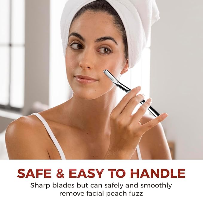 ZOMCHI Eyebrow Razor and Face Razor for Women and Men, Reusable Metal Handle with 11 Refill Blades, Dermaplane Razor with Protective Silicone Cap, Eyebrow Hair Trimmer - Polished Silver-VivaGrace Women
