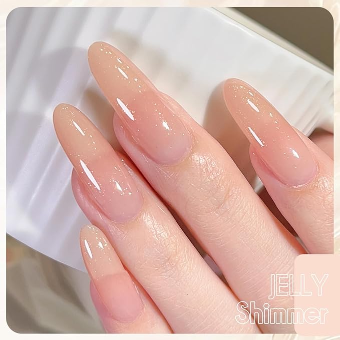 Beautpal Jelly Gel Polish Sheer Pink Crystal Transparent Milky White Nude Sheer Gel Nail Polish Kit for Salon Gel Manicure and Nail Art Collection Gift Set 8ML 6PCS