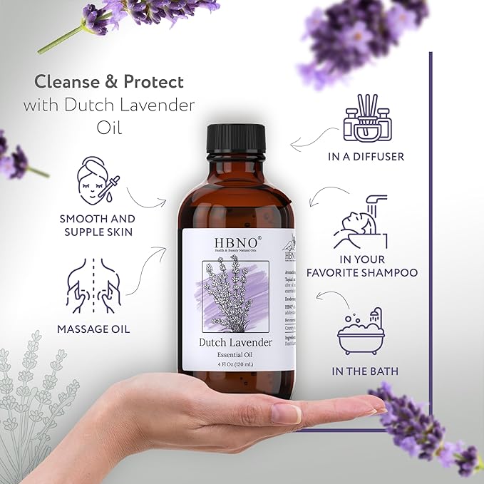 HBNO California Bottled Dutch Lavender Essential Oil 4 fl oz (120ml) - Natural Lavender Oil for Skin, Perfect for Cleaning, Aromatherapy, DIY & Diffuser-VivaGrace Women
