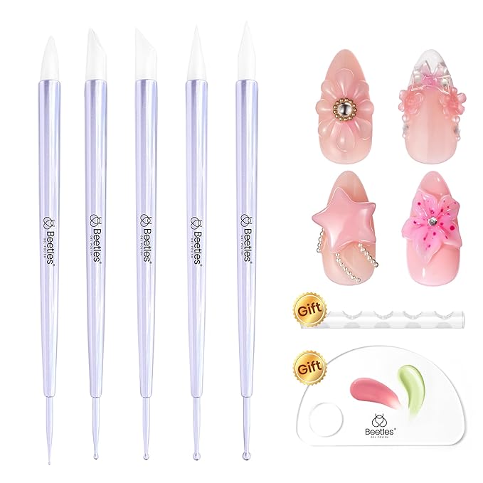 Beetles 5PCS Nail Art Dotting Tools Nail Art Sculpture Pen, Dual-Head Resin Nail Art Tools, Carving Drawing Tool, Silicone Brushes Set Pottery Clay Sculpting Tools Modeling Painting Tool DIY Art-VivaGrace Women