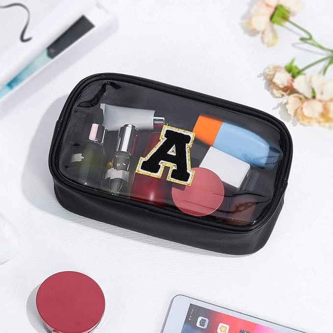 YOOLIFE Initial Travel Makeup Bag Pouch, Clear Toiletry Bag for Women Travel Accessories Cosmetic Bag Skin Care for Teen Make Up Bags Birthday Gifts for Women Unique Teacher Mom Friends Gifts Black N-VivaGrace Women