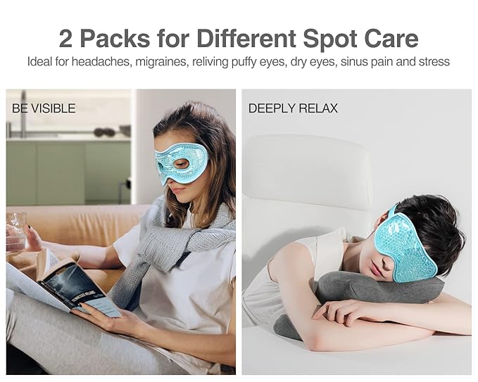 Luxtude Gel Eye Mask Cooling Eye Mask for Dry Eyes 2PCS, Heated Warm Eye Ice Pack Reusable Gel Sleep Mask, Frozen Cold Eye Compress for Puffiness/Dark Circles/Headaches/Allergies (Blue)-VivaGrace Women