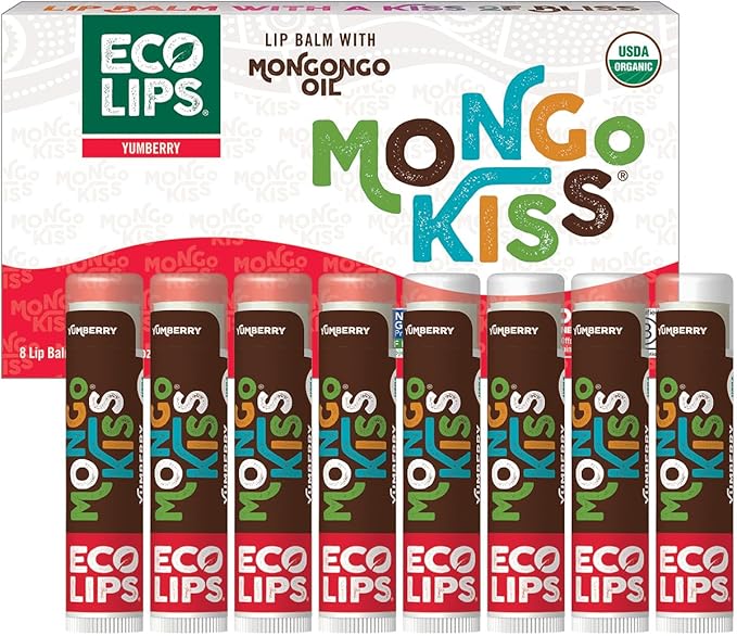 Mongo Kiss USDA Organic Lip Balm Set 8-pack (0.15 oz. each) with Mongongo Oil & Cocoa Butter to Moisturize Chapped Lips | Made in USA by Eco Lips - Yumberry-VivaGrace Women