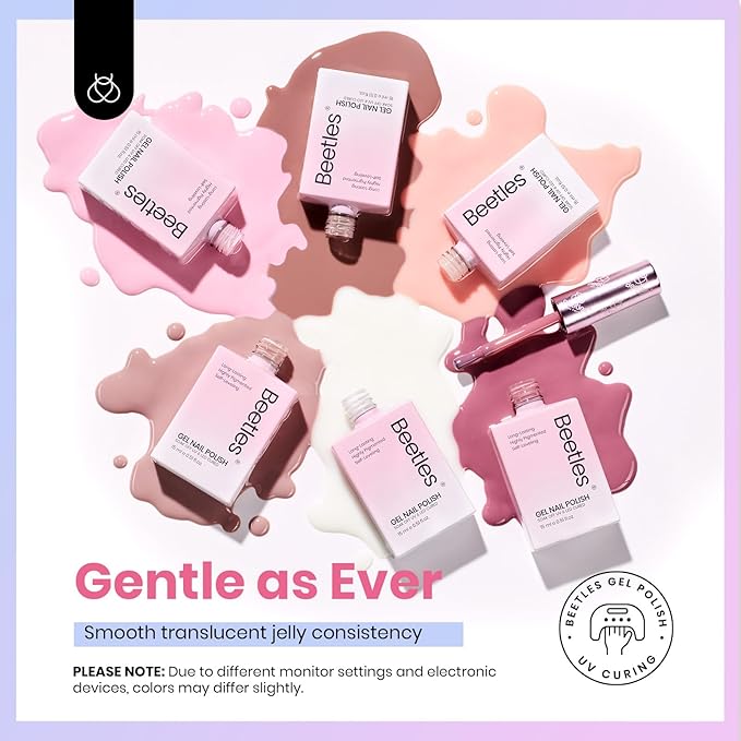 Beetles Jelly Gel Nail Polish, 6 Colors 15ML Milky White Sheer Pink Nude Brown Translucent Sheer Nail Polish Soak Off UV Colorful Bottle Gel Nail Art Home Salon DIY Gift for Women-VivaGrace Women