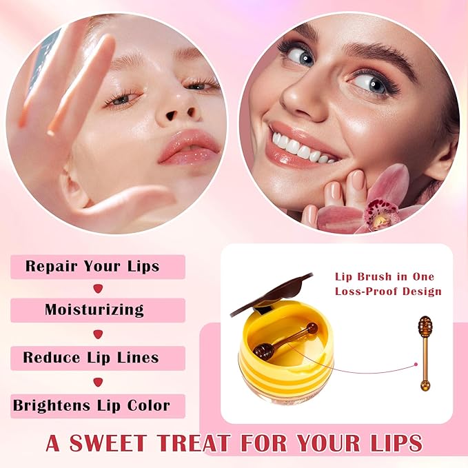 Honey Lip Balm (Strawberry, Watermelon) - Smooth, Hydrating Propolis Lip Mask Overnight Scrubs Exfoliator, Natural Ingredients, Lip Care Set-VivaGrace Women