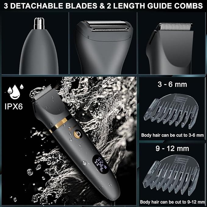 Body Trimmer for Men Ball Pubic Hair Trimmer Body Foil Shaver Razor Nose Ear Waterproof Wet Dry Groomer LED Display-VivaGrace Women