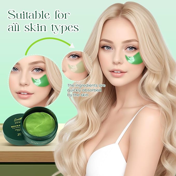 60 Pack Avocado Extract Eye Masks,Hyaluronic Acid Augenpads,Moisturising Eye Mask,Remove Dark Circles,Tear Bags,Wrinkles,Puffiness,Suitable for All Skin Types-VivaGrace Women