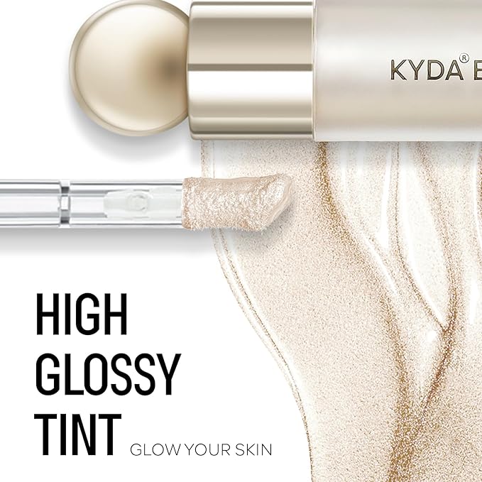 KYDA Liquid Highlighter, Natural Shimmer Tinted, Lasting Glossy Finish, Silky Creamy Lightweight Cover, Radiant Glow Face Enhancing Makeup, Body Liquid Illuminator-Champagne-VivaGrace Women