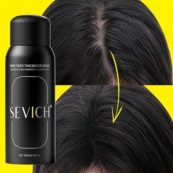 Sevich Hair Fiber Spray - Instant Hair Thickening Powder for Men & Women, Hair Building Fibers for Thinning Hair, Root Touch Up Hair Color, Waterproof, Sweatproof, Natural Look,80ml Black-VivaGrace Women