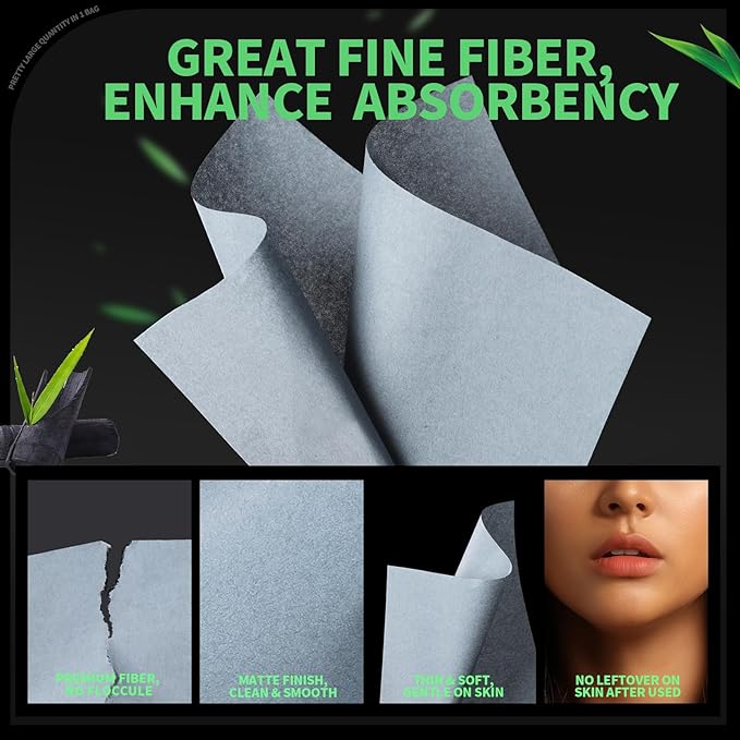 Blotting Paper for Oily Skin, Natural Bamboo Charcoal Blotting Paper, Oil Blotting Sheets for Face, 100 * 70MM Large Oil Absorbing Sheets Makeup Face Tissues, 200 Counts-VivaGrace Women
