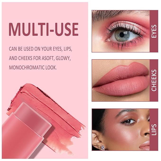 Cream Blush Makeup,Buildable Blush Stick for Cheeks,Matte Finish,Long Wear,Easy Application,Lightweight Multi Stick-VivaGrace Women