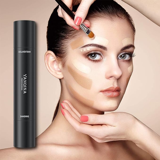 2023 Upgrade Contour Stick, 2 Colors Double-end Contour Highlighter Stick Contour Stick Face Highlighter Contour Makeup Contouring Sticks Cream Concealer (Ivory, Dark Brown)-VivaGrace Women