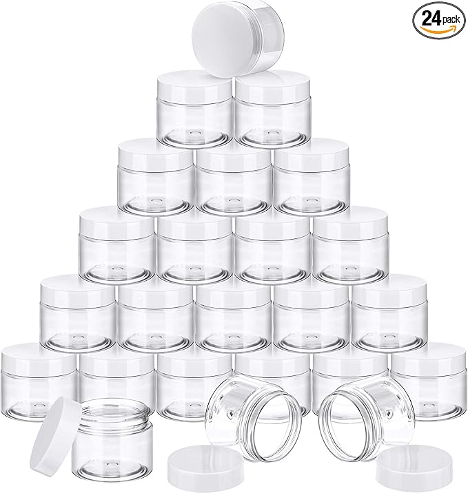 SATINIOR 24 Pieces Empty Clear Plastic Jars with Lids Round Storage Containers Wide-Mouth for Beauty Product Cosmetic Cream Lotion Liquid Butter Craft and Food (Transparent Lid, 4 oz)-VivaGrace Women
