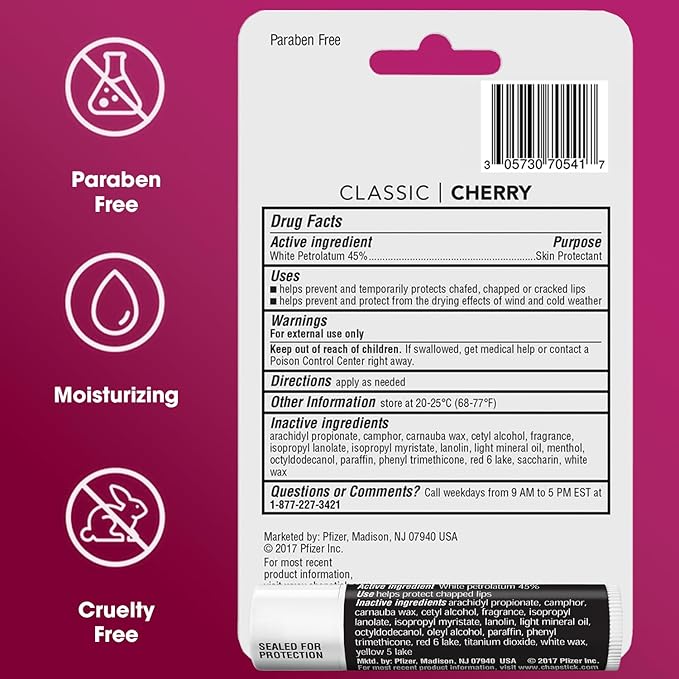 ChapStick Cherry Lip Balm 4-Pack + 1 Original ChapStick, Lip Moisturizer, 0.15 Oz Ea (5 Piece Set)-VivaGrace Women