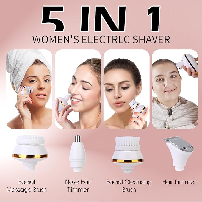 Electric Razors for Women, 5 in 1 Painless Rechargeable Dusk Shaver Womens, Women's Shavers Everything, Lady Leg/Bikini/Face Hair Removal Products, Female Wet Dry Shaving Machine-VivaGrace Women