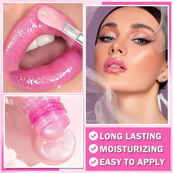 2PCS/Set MILEMEI Color Changing Lip Oil Magic Moisturizing, Big Brush Plumping Lip Oil, Plumping Glimmer Glow-VivaGrace Women